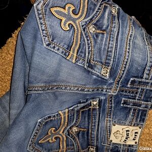 Rock Revival Blue Jeans with Gold Stitching